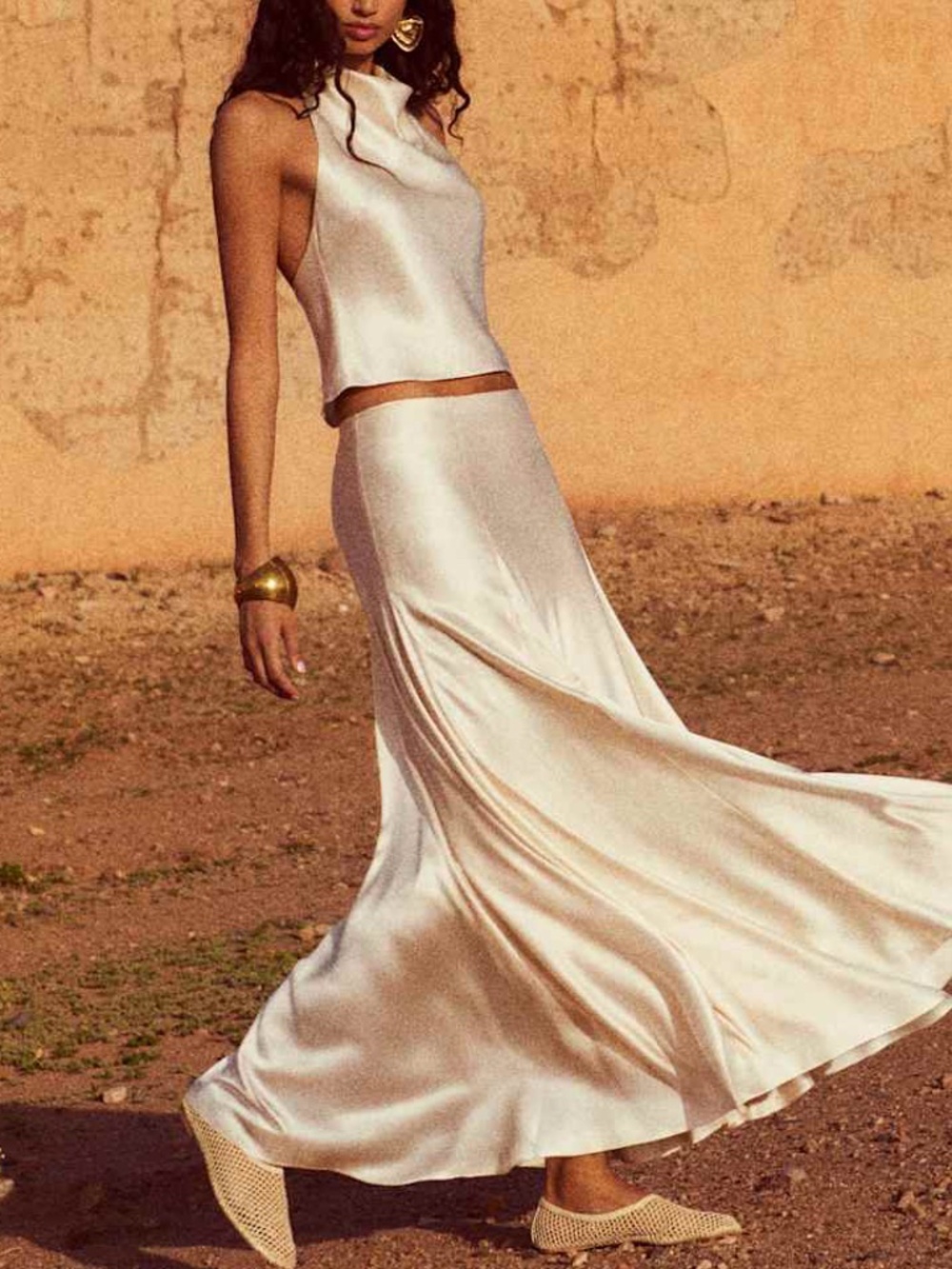 Reformation Cream Satin Maxi Dress